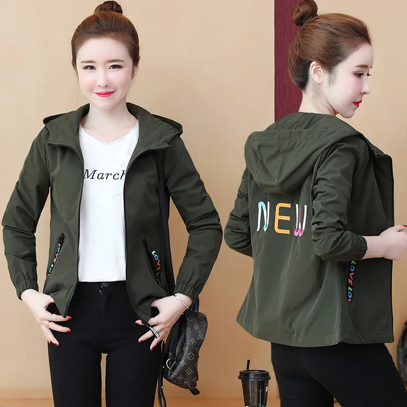 

2020 Spring Clothing New Style Loose Slimming Short Coat Female Versatile Casual Jacket Embroidered Hooded Baseball Uniform Fash