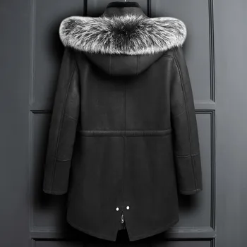 

Genuine Sheepskin Leather Jacket Winter Jacket Men 100%Wool Liner Coat Autumn Fox Fur Collar Long Coat LSY088329 MY1129