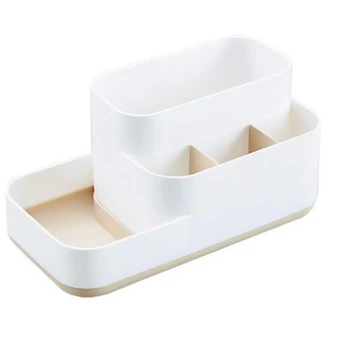 

Plastic Makeup Organizer Bathroom Storage Box Jewelry Storage Box Office Desktop Storage Box Sundries Container Khaki