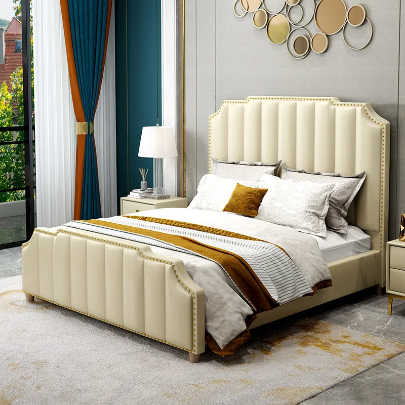 轻奢真皮床现代简约主卧室双人床1.8m婚床美式布艺床皮床家具