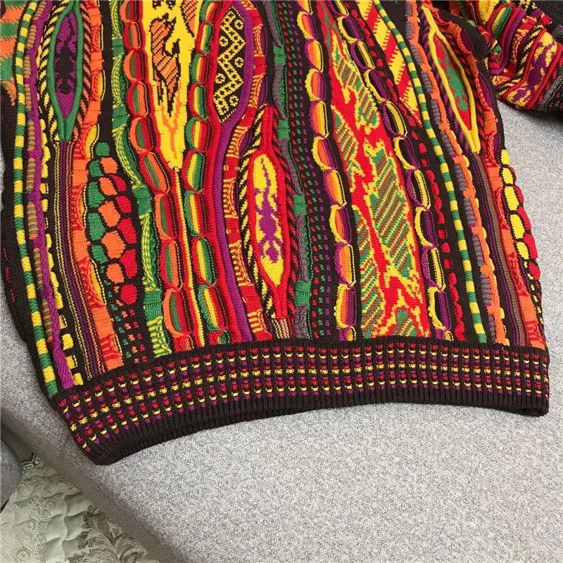 Роскошные Брендовая Дизайнерская обувь трикотажные пуловеры для Для женщин Винтаж круглым вырезом вязаное изделие "кроше" Семь Цвета полосатый Свободный вязаный свитер