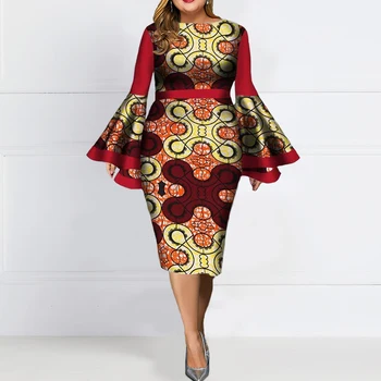 

Vintage Floral Printed Women Plus Size Dress XL-5XL Autumn Winter Flare Long Sleeve Retro African Ladies Bodycon Midi Dress 2019