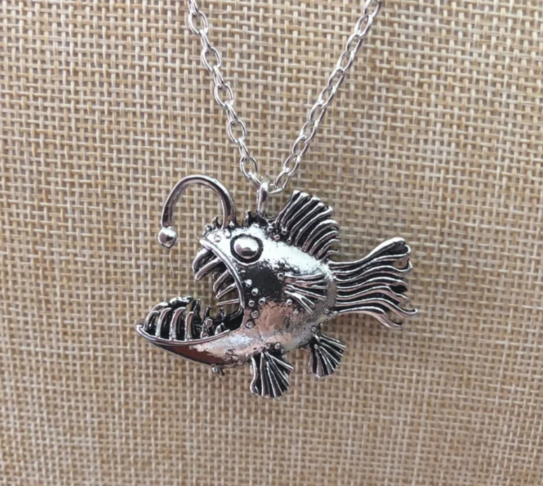 

3D Punk Angler Goosefish Pendant Necklace Ocean Shine Hunter Fish Jewelry Scary Lantern of the Deep