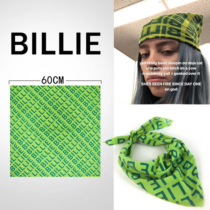 Новые модные Billie Eilish Косплэй аксессуары Для женщин Для мужчин квадратный шарф хип-хоп рок-н-повязка на голову 60x60 см Головные уборы реквизит