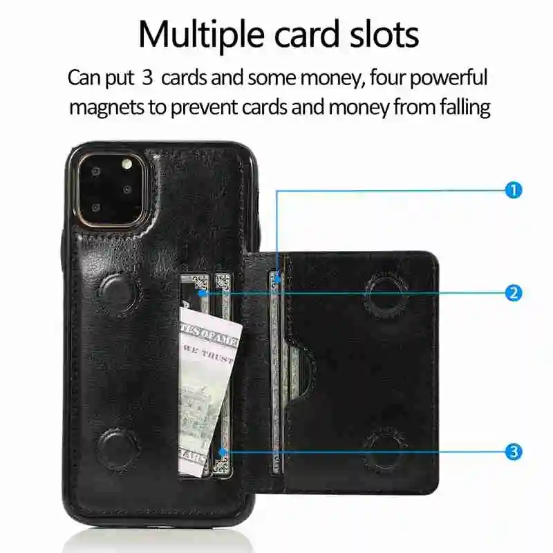 Модный Магнитный Флип кожаный чехол для iPhone XS Max XR XS X 7 8 6 6S Plus 5 5S SE 11 Pro Max двухслойный с подставкой и карманами для карт