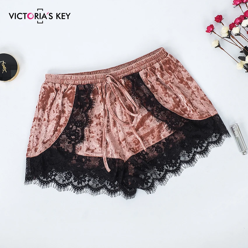 VICTORIA'S KEY, розовая бархатная Пижама, шорты на бретельках, женские сексуальные кружевные летние пижамы на бретельках без рукавов, Женский комплект