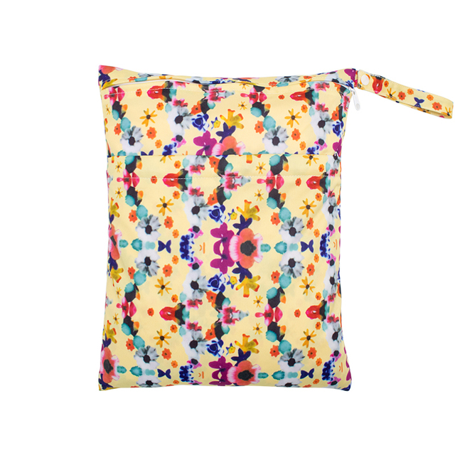 Baby Nappies Bag Printed Wet Dry Nappy Zipper Handbag Stroller Accessories For Baby Diapers Nappies Bag Reusable
