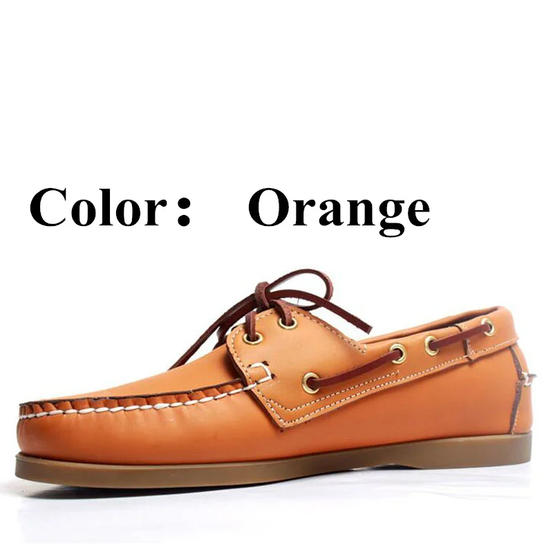 Мужская и женская повседневная обувь из натуральной кожи; туфли-лодочки с кисточками; классические лоферы; Мокасины на шнуровке; обувь для вождения; английская обувь на плоской подошве; 2019A040 - Цвет: Orange