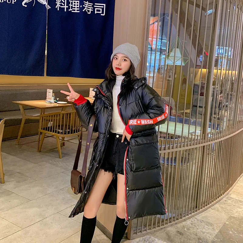 

Over-the-Knee Cotton-padded Clothes Women's 2019 Snooker Korean-style Thick Warm Long Loose Cotton Coat Bright Surface Winter St