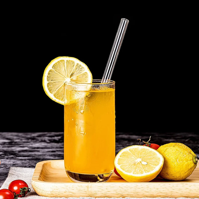 8 Colors Reusable Glass Straws Eco-friendly Drinking Straws with Brushes Straight Curved Glass for Smoothies Cocktail drinking straws glass straw set
