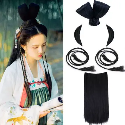 Винтажный костюм парик женский старинная Китайская одежда Стиль представление COS роговой коврик для волос сумка аксессуары для волос полная съемка - Цвет: vintage wig-3