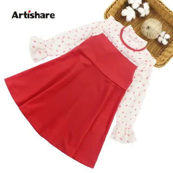 

Dress Girl Patchwork Girls Party Dress Kids Heart Ruffle Child Dress Fashion Winter Warm Clothes For Girls 6 8 10 12 14 Year