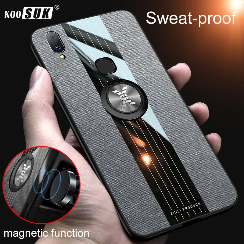 

For VIVO V11i Phone Cover Cloth Case Finger Ring Car Metal Bracket With Soft Edge For VIVO V11i z3i Shockproof Hard Back Shell