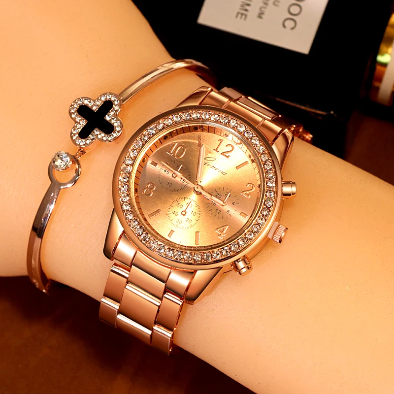 Geneva Классические роскошные женские наручные часы со стразами женские часы женские модные золотые часы Reloj Mujer Montre Femme