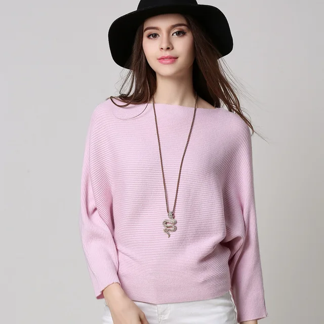 26 Colors Autumn Outstreet High Stretch Knitwear Wide Collar Pullover Knits Women Knitted Long Batwing Sleeves Loose Sweater 4