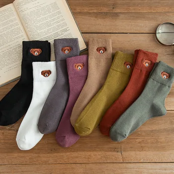 

Cartoon bear embroidery cotton wild trend tube casual comfortable deodorant sweat women funny socks harajuku