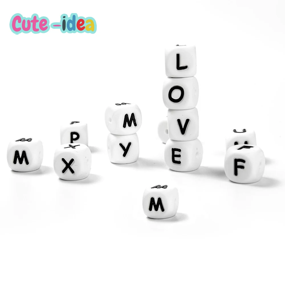 Cute-idea 10pcs Silicone Letters Beads 12MM Baby Teething English Alphabet  Letter Beads Pacifier Accessories Goods For Newborns