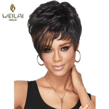 

WEILAI Synthetic Short Straight Brown Pixie Cut Wigs Fluffy Layered Hairstyle for White/Black Women Daily Wear