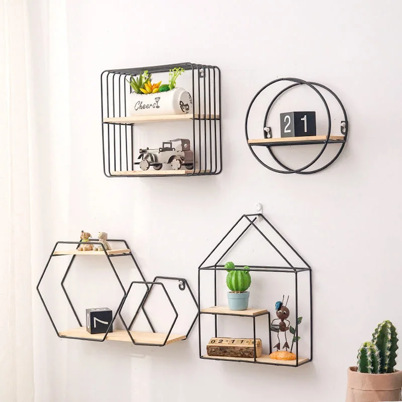 Storage Rack Home Wall Decoration Sundries Key Hanging Nordic Iron Flower Pot Album Holder Ornaments Geometric Figure | Дом и сад