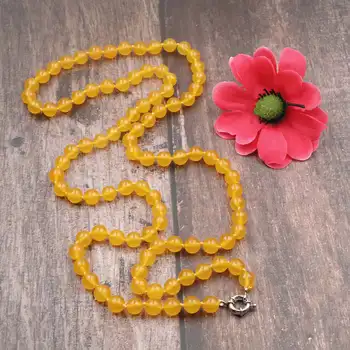 

Brand New Long Beaded Chain Necklace Natural Stone Round Crystal Necklaces for Women Birthday Gift Yellow Jades Jewelry 36" A951