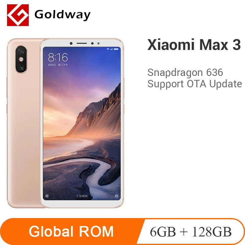 Xiaomi Mi Max 3, 6 ГБ ОЗУ, 128 Гб ПЗУ, восьмиядерный смартфон Snapdragon 636, 6,9 дюймов, полный экран, 12 Мп+ 5 МП, двойная камера, 5500 мА/ч