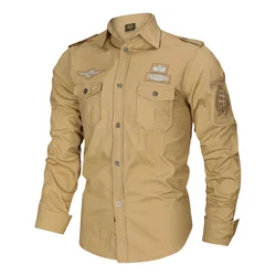 Men's Spring Long Sleeve Military Shirt Cotton Army Autumn High Quality Cargo Shirts Camiseta Masculina Male Basis Dress Shirts