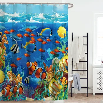 

Ocean Dolphin Fish Deep Sea Shower Curtain Polyester Waterproof Curtains Bathroom Pedestal Rug