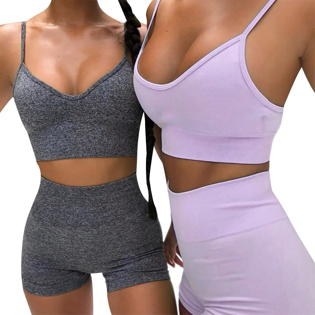 

AA Women Clothes Set Seamless Wear Fitness Crop Top Shorts Female Running Workout Suit Two Pice Set Sweat Suits Women Streetwear