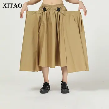 

XITAO Irregular Pleated Skirt Fashion New Women 2020 Spring Summer Elastic Waist Plus Size Elegant Minority Style Skirt GCC3456