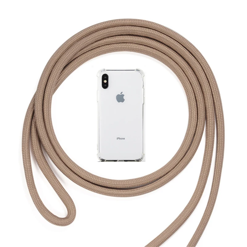 Бежевый GTWIN ремешок шнур цепь черный чехол для телефона для iPhone 11 Pro XS XR Max XR X 7 8 6 6s Plus транспарент переноска ожерелье ремешок крышка - Цвет: Бежевый