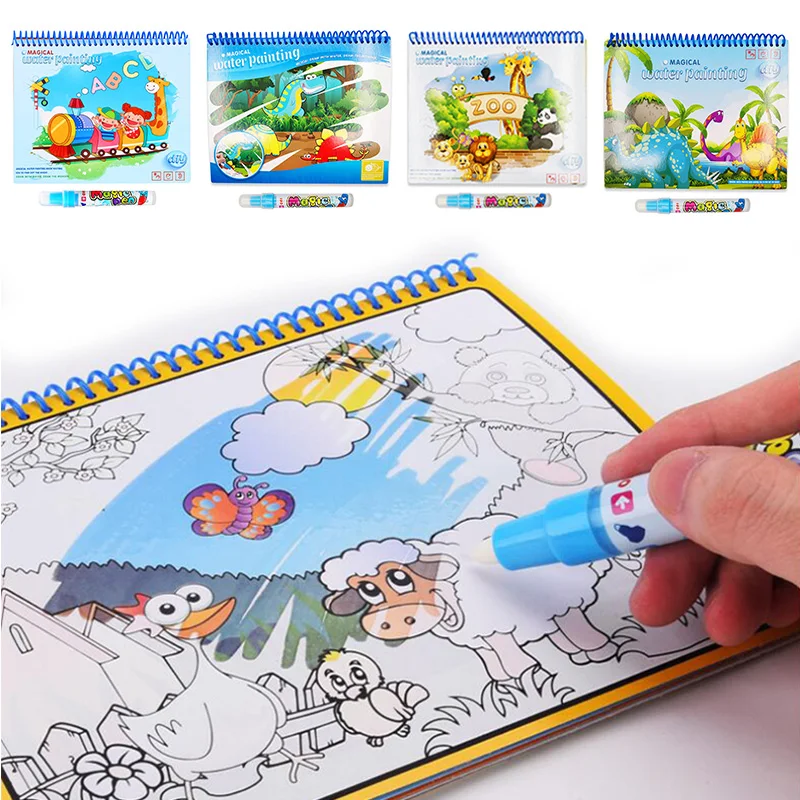 

Magic Water Drawing Book Reusable Coloring Books Doodle With Magic Pen Cartoon Painting Drawing Board For Kids Education Toys