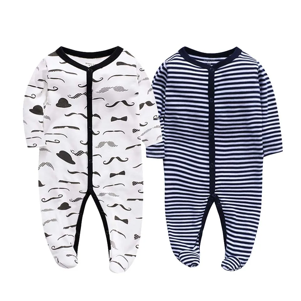 Слоновая кость 2Pcs/set Newborn Baby Footies Cotton Baby Boy Footies For Kids Clothes Long Sleeve Baby Pajamas Baby Girl 0-12M - Цвет: Слоновая кость