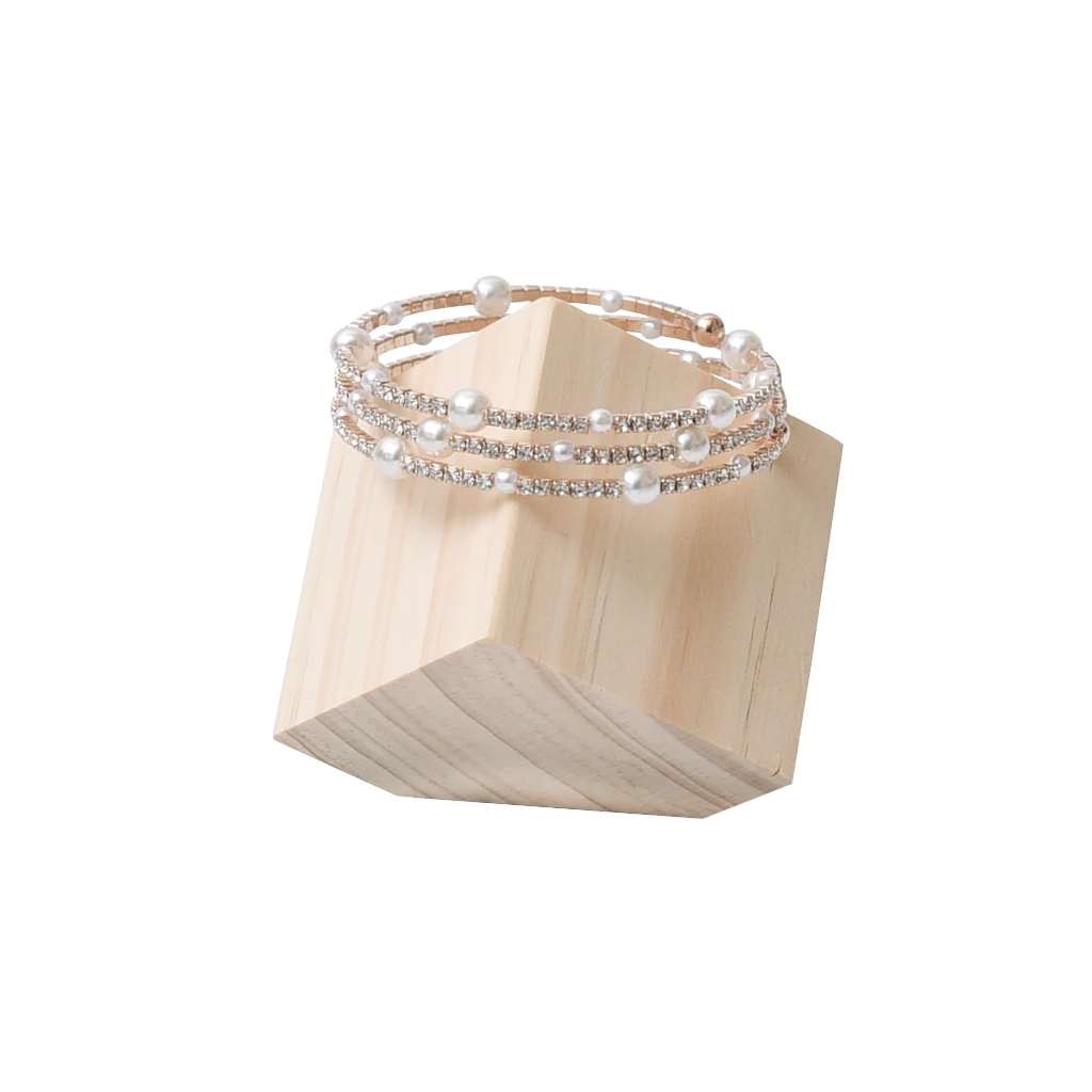 Natural Wooden Square Block Bracelet Display Storage Unpainted Jewelry Holder Showcase