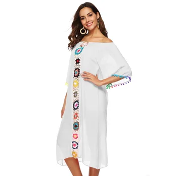 

Women's Beach Tunic Sun Kaftan Praia Plus Size Coverup Pareo Beachwear Output Swim Bikini Cover Up Dress Outwear Womens