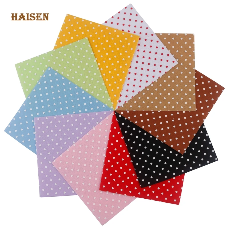 1mm Thickness Felt Printed Dot Non Woven Fabric Polyester Cloth 10 Pcs 15x15cm For Sewing Dolls Crafts Home Decoration Material
