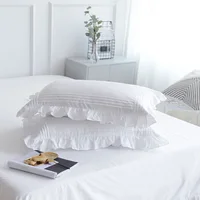 Taie d'oreiller 100% coton Ins, 2 pièces, feuille de Lotus, housse de coussin, princesse fille, dortoir, blanc, à volants, pour dormir, literie, décoration de maison 2