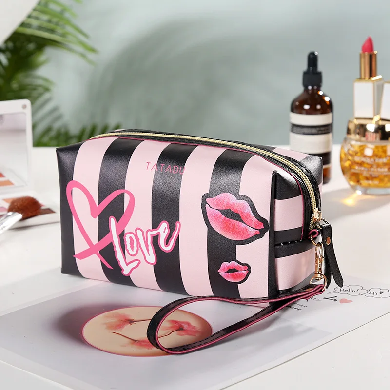 WULI семь Портативный 5 цветов органайзер для макияжа, сумка, туалетные принадлежности сумка для хранения Для женщин Водонепроницаемый 3D туфли из искусственной кожи с тисненым узором «косметичка для путешествий - Цвет: black and pink