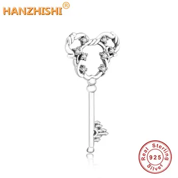 

100% 925 Sterling Silver DIY Classic Key Heart Shape Fine Pendants Beads Fit Original Fine Charm Bracelet Jewelry Making