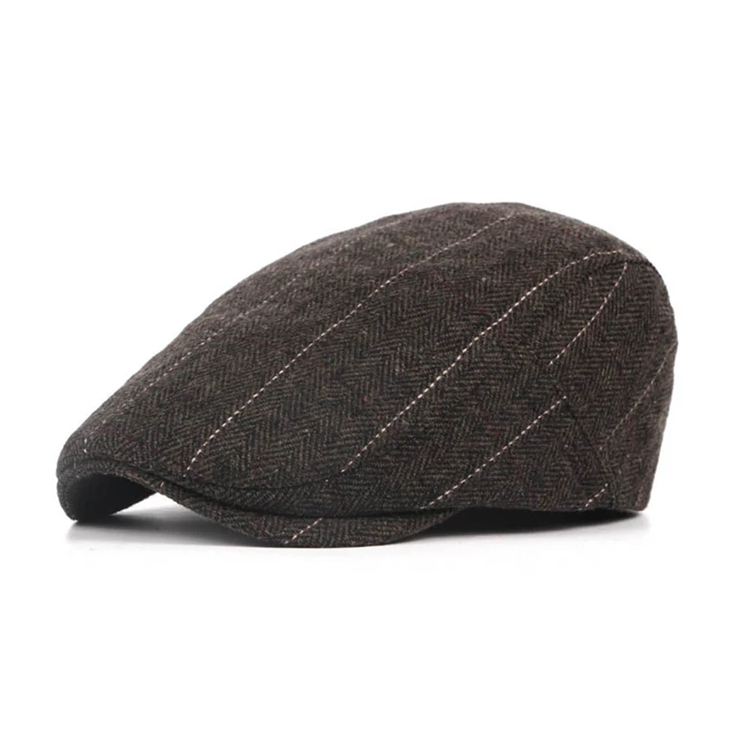 C Beret Cap Women Men Classic British Style Plaid Adjustable Sunshade Wool Hat Outdoor Headwear Apparel Accessories - Цвет: C