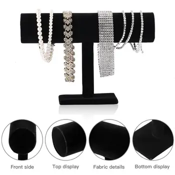

Portable Velvet/PU Leather Bracelet Bangle Necklace Display Stand Holder Watch Jewelry Organizer T-Bar Rack