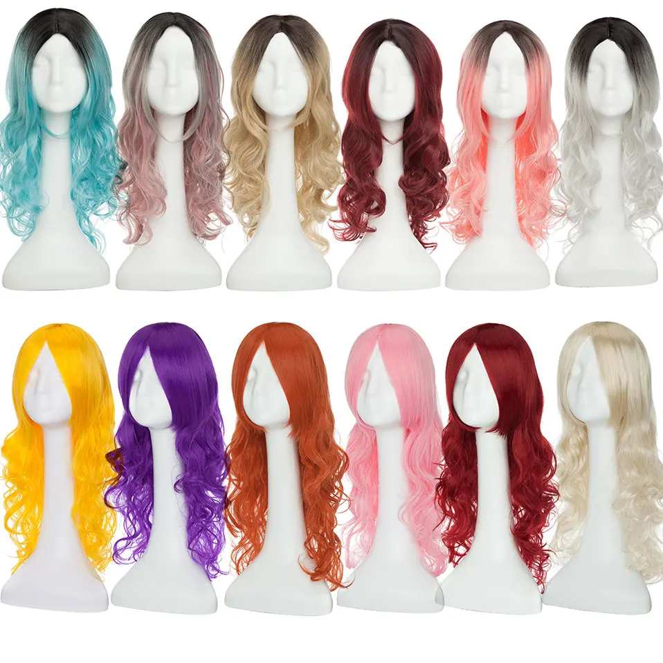 SNOILITE 24 дюйма длинные волнистые косплей парик Красный Зеленый Пупс Розовый Черный Голубой серебряный серый блонд коричневый 60 см синтетические волосы парик для женщин