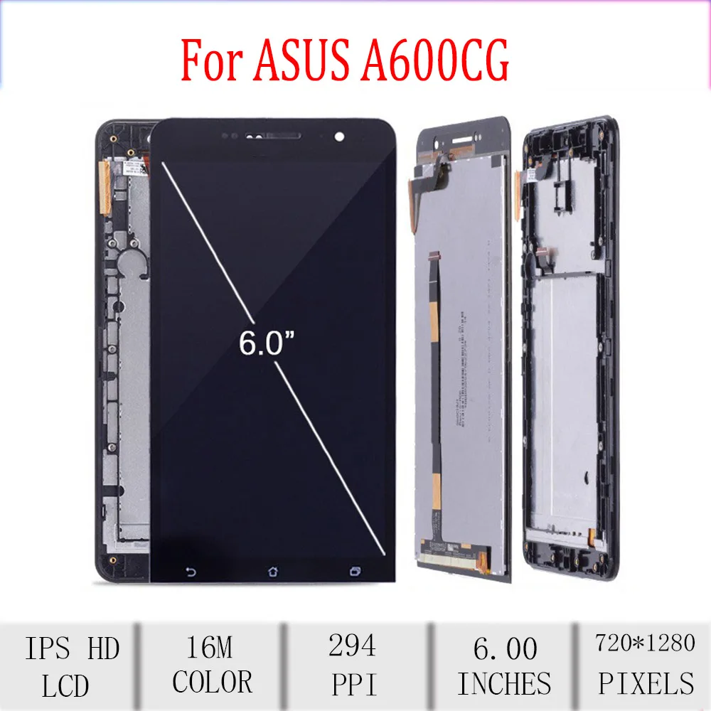 

Original For ASUS Zenfone 6 A600CG LCD Display Touch Screen Digitizer Assembly For Asus A600CG Display with Frame Repacement