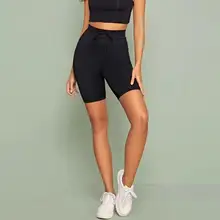 Женские однотонные кружевные эластичные спортивные колготки, Короткие повседневные черные шорты с высокой талией для йоги, женские леггинсы для фитнеса, одежда для спортзала