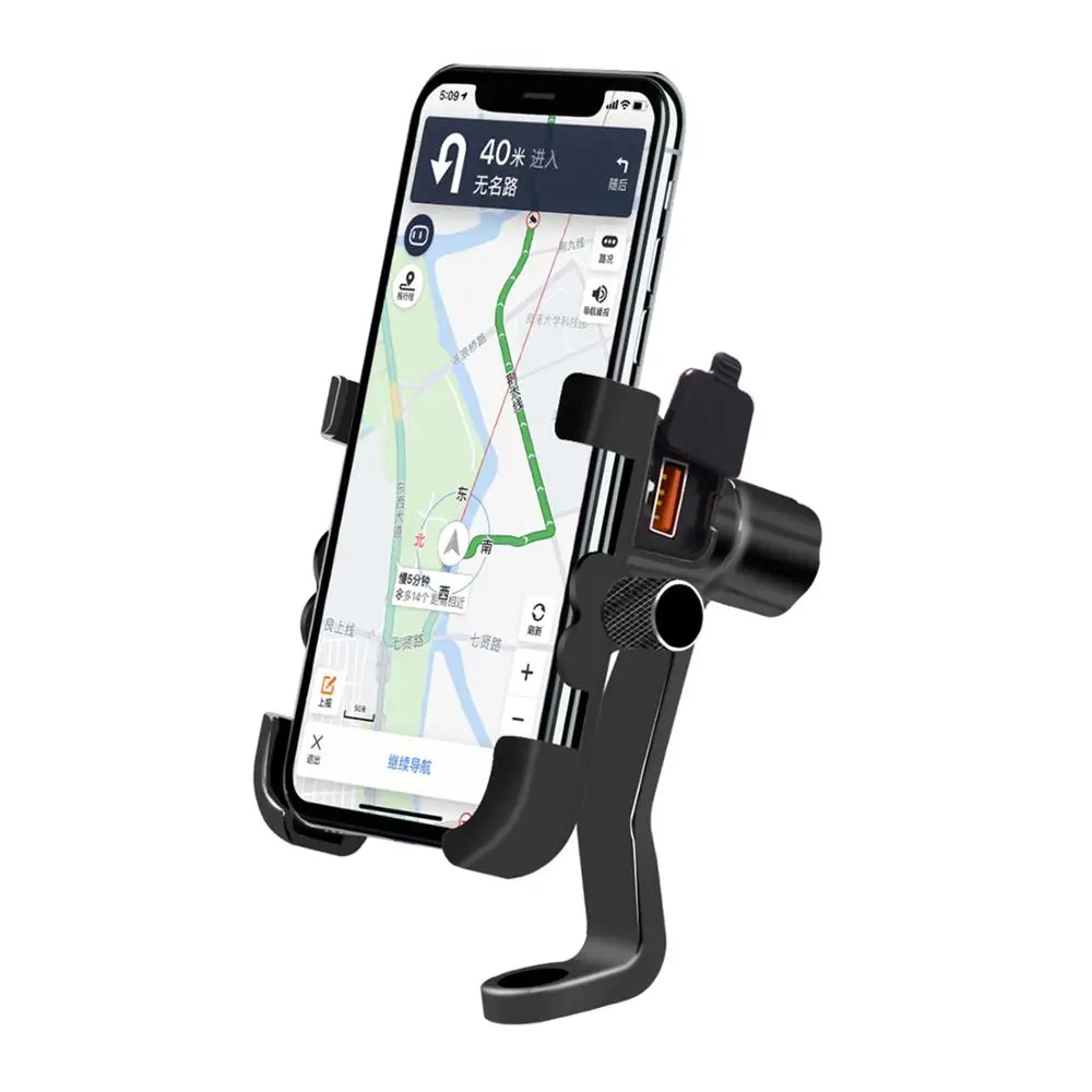 Rearview Black Держатель для телефона мотоцикла регулируемый с 12-24V USB зарядка QC 3,0 алюминиевый сплав для руля/заднего вида - Цвет: Rearview Black