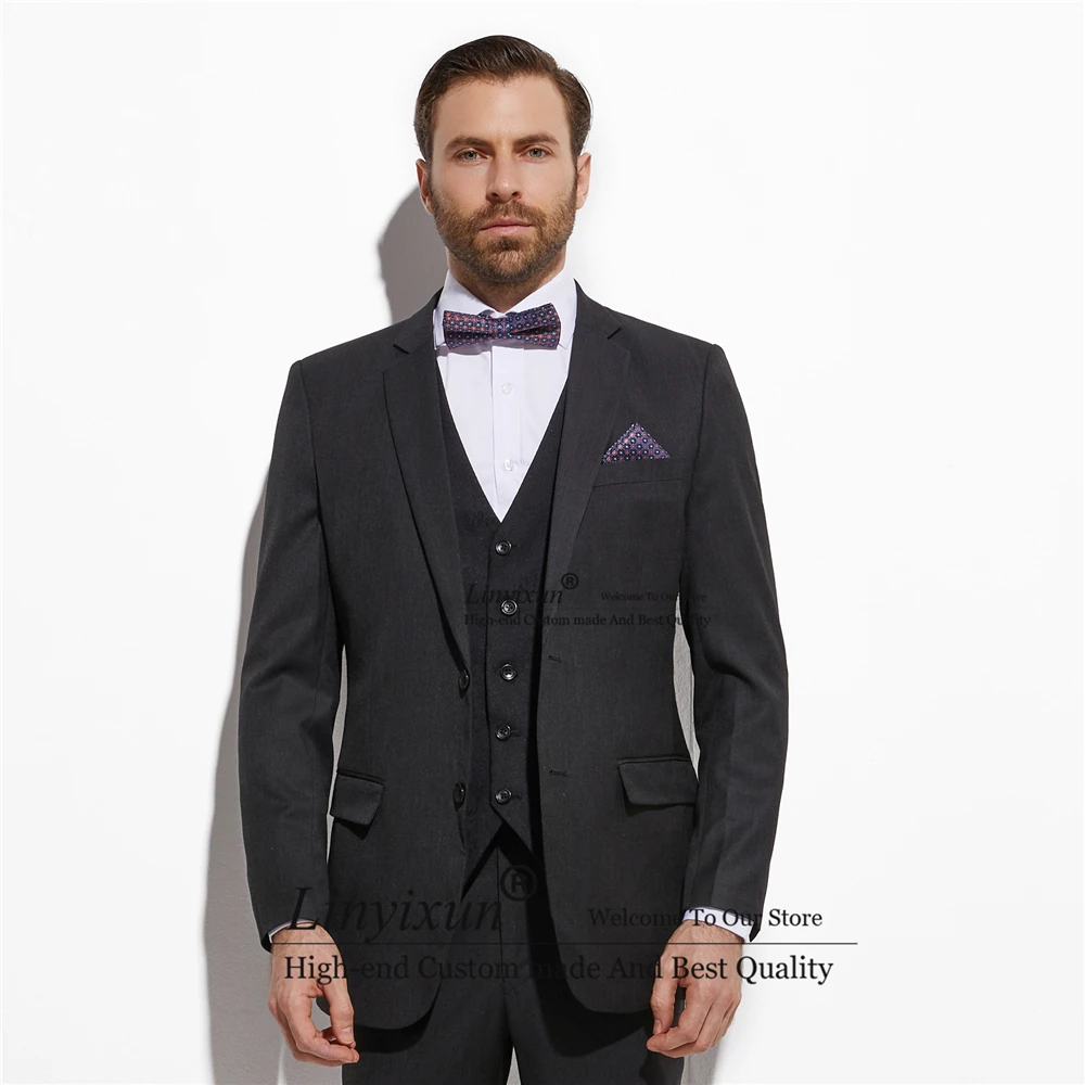 

Fashion Black Mens Suits Formal Business Blazer Wedding Slim Fit Groom Tuxedos 3 Piece Set Prom Jacket Vest Pants Costume Homme