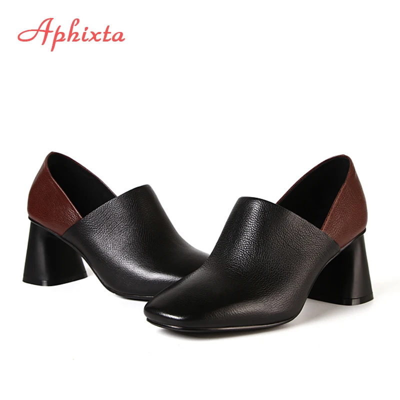 Aphixta/ г., 6,5 г., женские туфли-лодочки на каблуке модная разноцветная обувь с круглым носком на квадратном каблуке новые элегантные женские туфли-лодочки большой размер