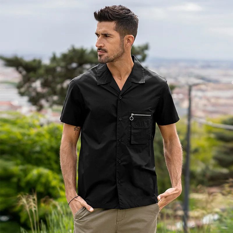 Cotton Plain Black Pocket Shirt Men 