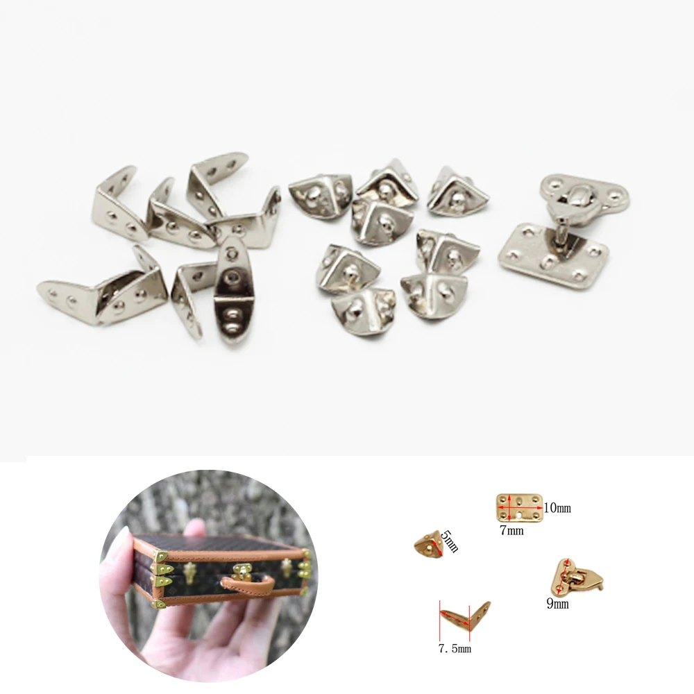 Mini Metal Crafts DIY Manual BJD Doll Bags Parts Doll Suitcase Box Case Corner Protector Luggage Trunk Lock Box Accessories 4Pcs