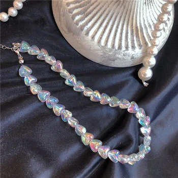 

AOMU Boho Heart Love Acrylic Choker Necklaces Women Statement Handmade Short Clavicle Chain Necklaces Collar Women Jewelry