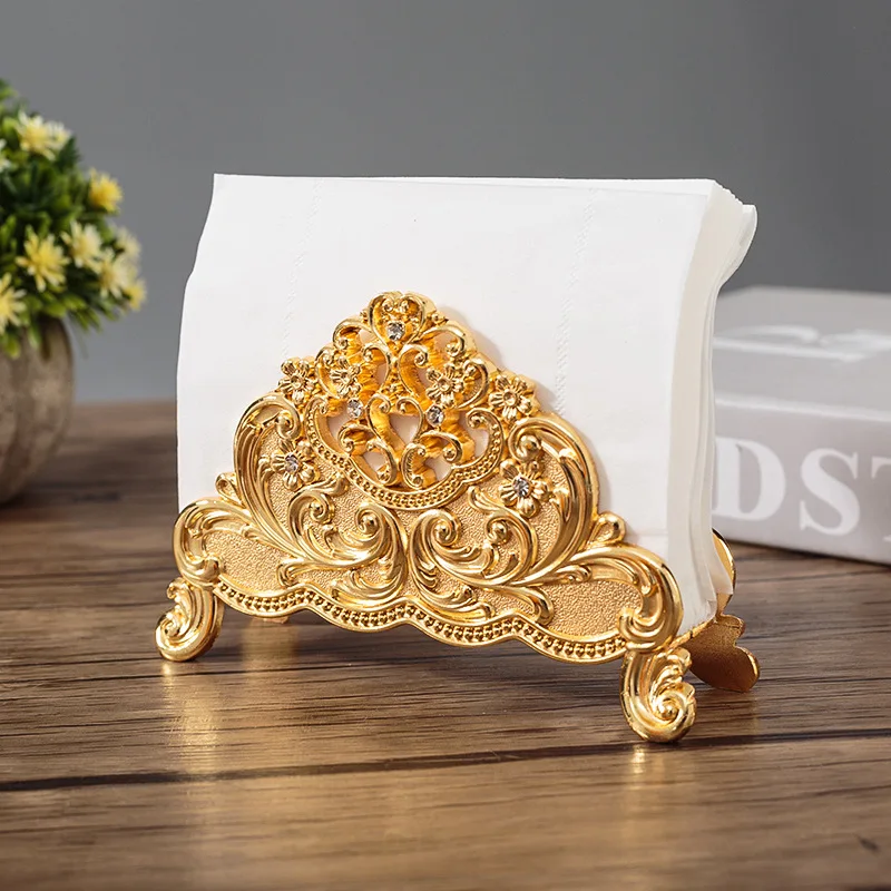 Shiny Gold Plating Jeweled Metal Napkin Holder Elegant Silver Plated Rhinestones Beweled Zinc Alloy Stand Tissue Paper Holder